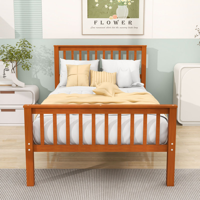 Lit plateforme simple en bois avec tête de lit, Chêne