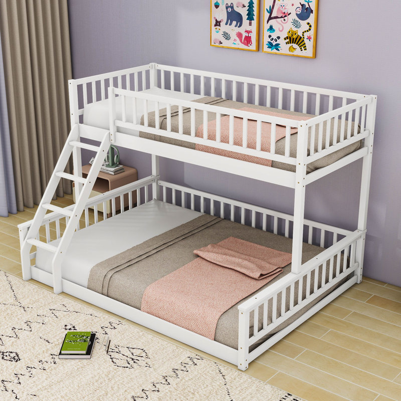 Bunk Bed With Ladder And Safety Guardrails, Twin XL Over Queen, White