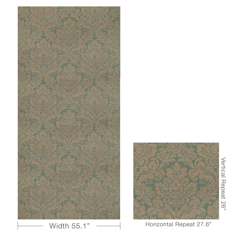Acanthus Damask Fabric, Blue