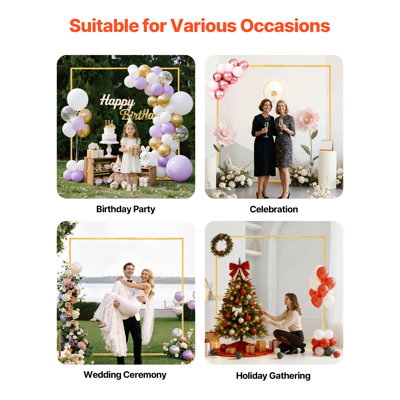 Arch Backdrop Stand, 6.6 x 6.6 ft, Stable Structure, Easy Assembly, Square Gold Metal Arch Backdrop Stand for Wedding, Birthday Party, Graduation, Holiday Celebration, and Ceremony Decoration