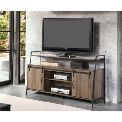 Rustic Style Tv Stand With Metal Sliding Door For 58-Inch Televisions Television Screens