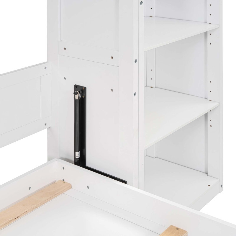 Murphy Bed with Convertible Bookcase, White, Queen