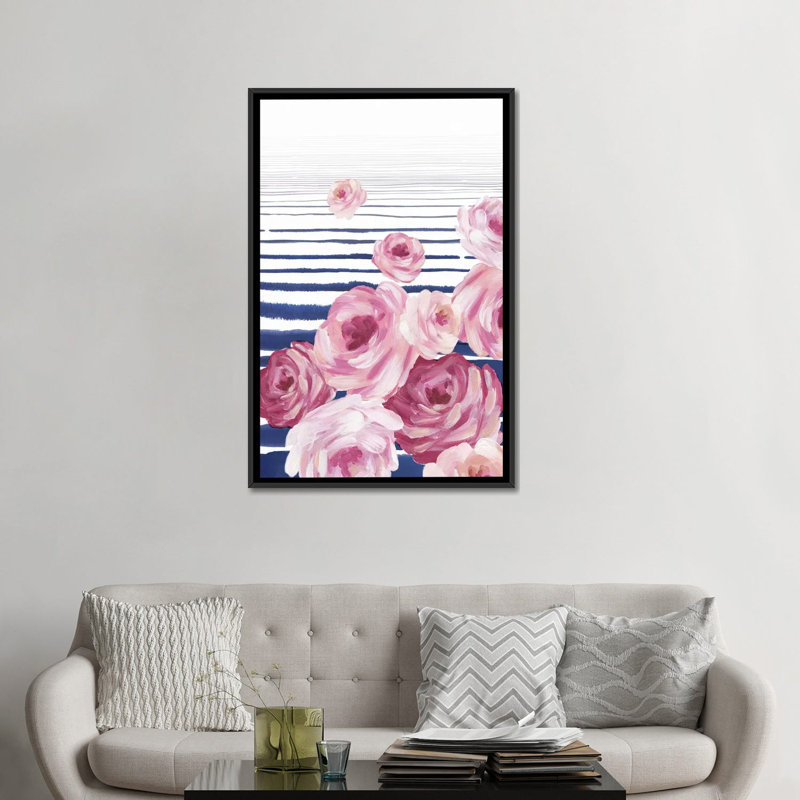 Au-delà de l'impression florale sur toile, H 26 po x l 18 po x P 1,5 po, Toile avec cadre noir, Pas de tapis