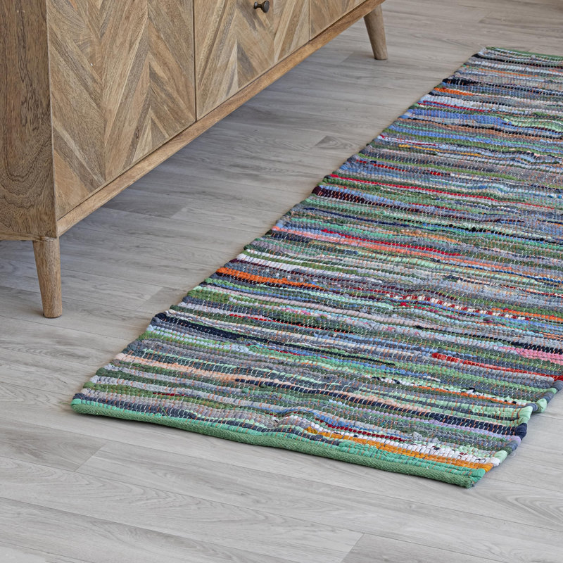 Denim Chindi Rag Doormat | 20" x 32" | Blue, Green, Runner 24 " x 96 "