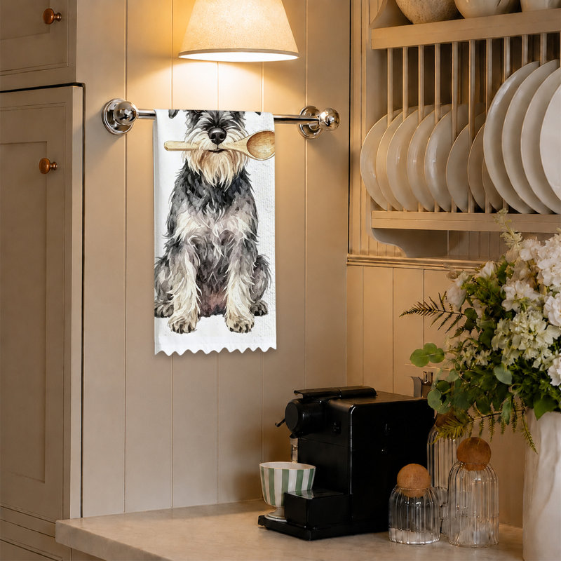  Serviettes de cuisine en microfibre, linges à vaisselle réutilisables absorbants, décoratifs résistants à la décoloration, 16 po x 24 po, bain à bulles Schnauzer gris-bleu