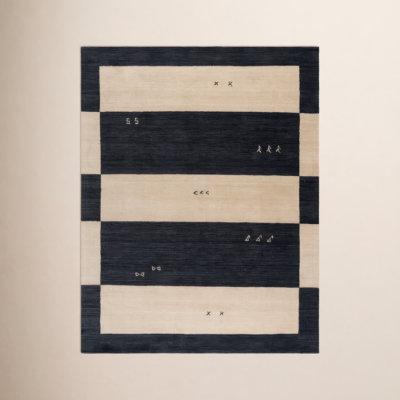 Santiago Cream Black Handmade Wool Geometric Rug