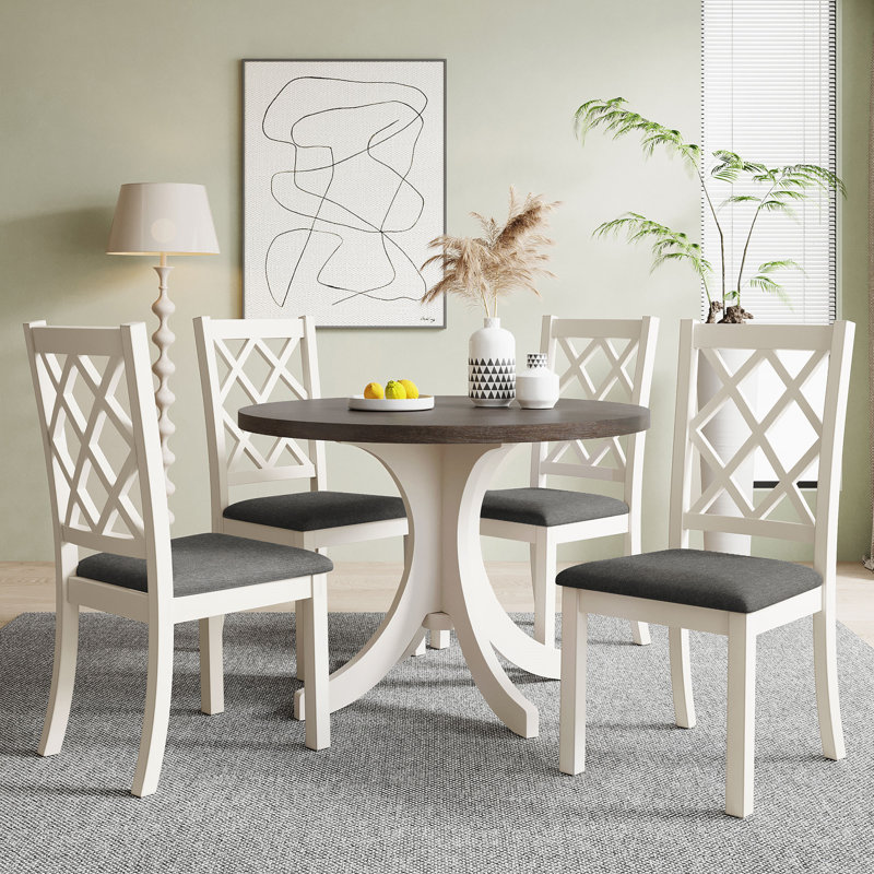 Ensemble de table de salle à manger 5 pièces Mid-Century, Gris / Blanc, Gris