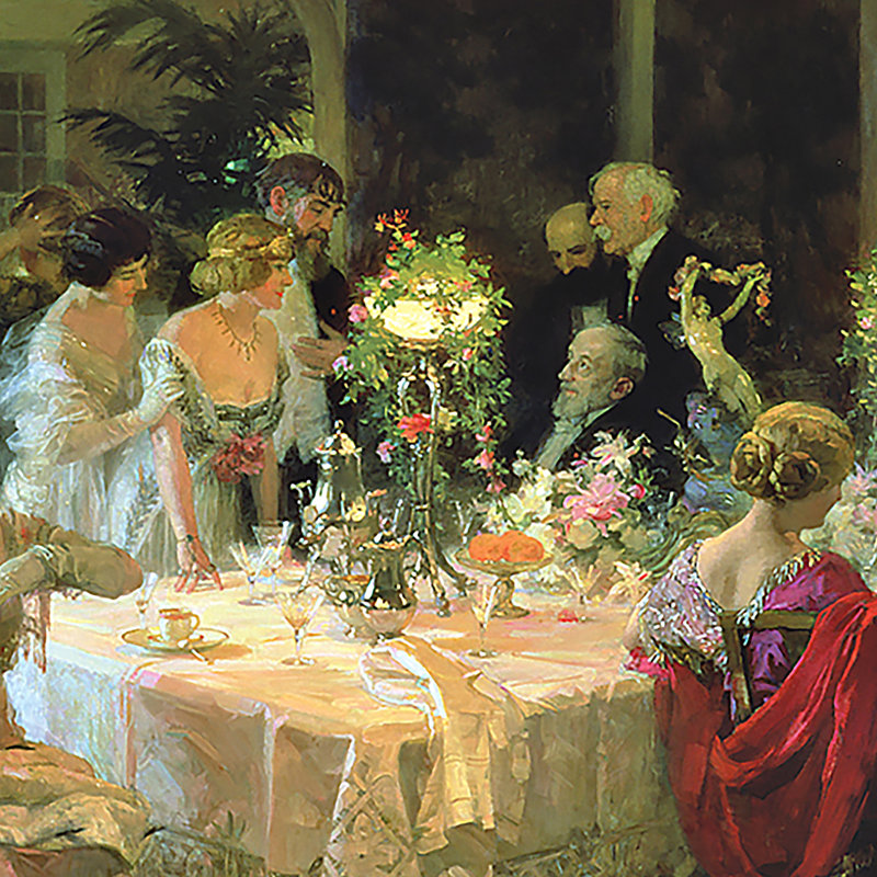 "The End of Dinner, 1913" by Jules Alexandre Grün Hand-Embellished Framed Canvas Oil Painting Print with Mounting Hardware 