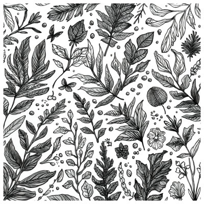 Tapis de bain noir et blanc à motif botanique