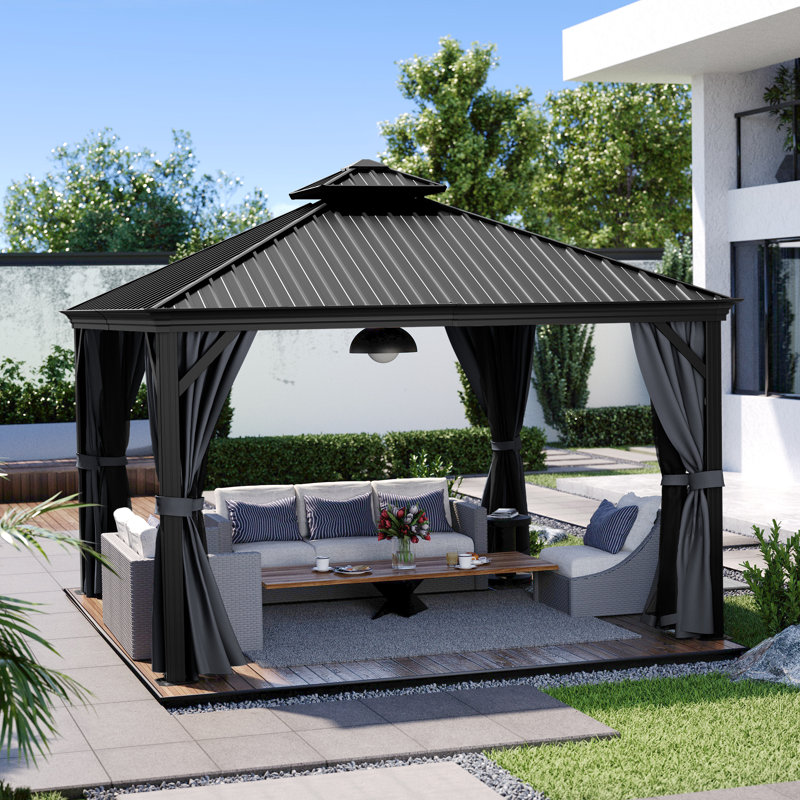 Aluminum Patio Gazebo, Black, Black, 12' W x 12' D