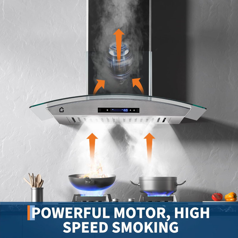 Hotte de cuisine, fixation murale pour hotte de cuisine, hotte de cuisine en acier inoxydable, convertible à conduit / sans conduit de 450 pi³ / min, contrôle tactile et tactile à 3 vitesses, lumière DEL, ventilateur d'extraction silencieux
