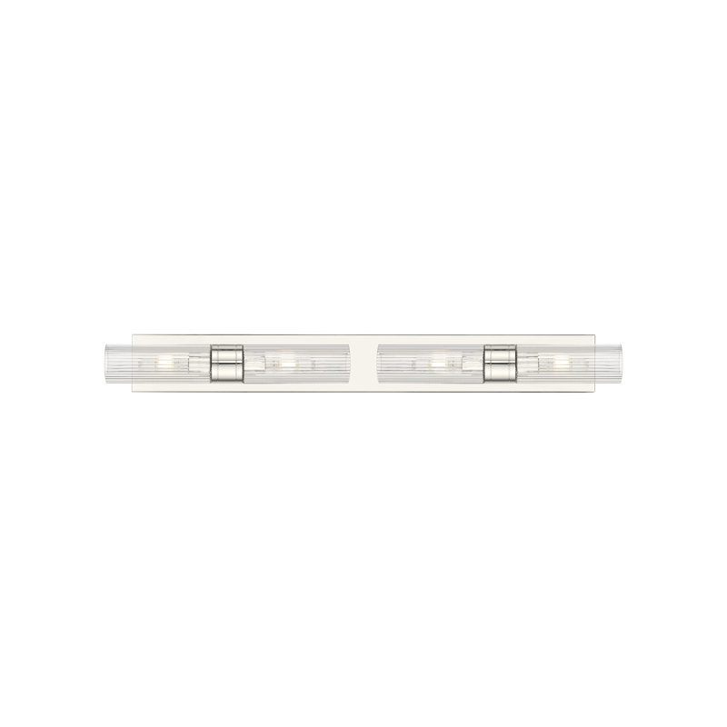 Éclairage pour meuble-lavabo 4 lumières 39 po Ballston - Maliyah - Laiton antique - Abat-jour blanc rayé, Rayé transparent