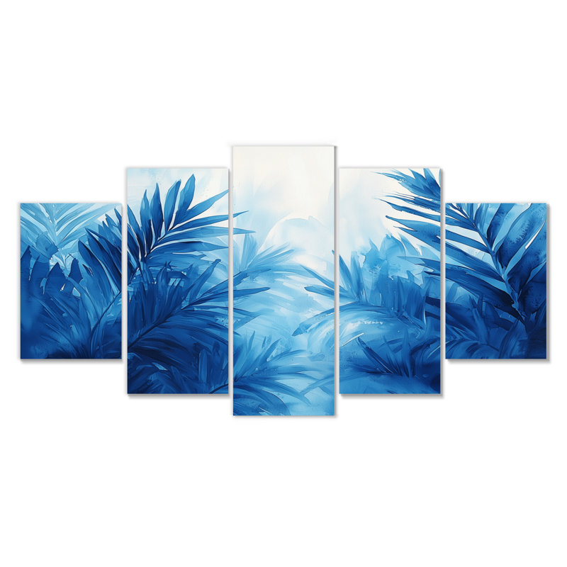 Palmiers en velours bleu Harmoy I - In Art - Ensemble de décoration murale traditionnelle diamant