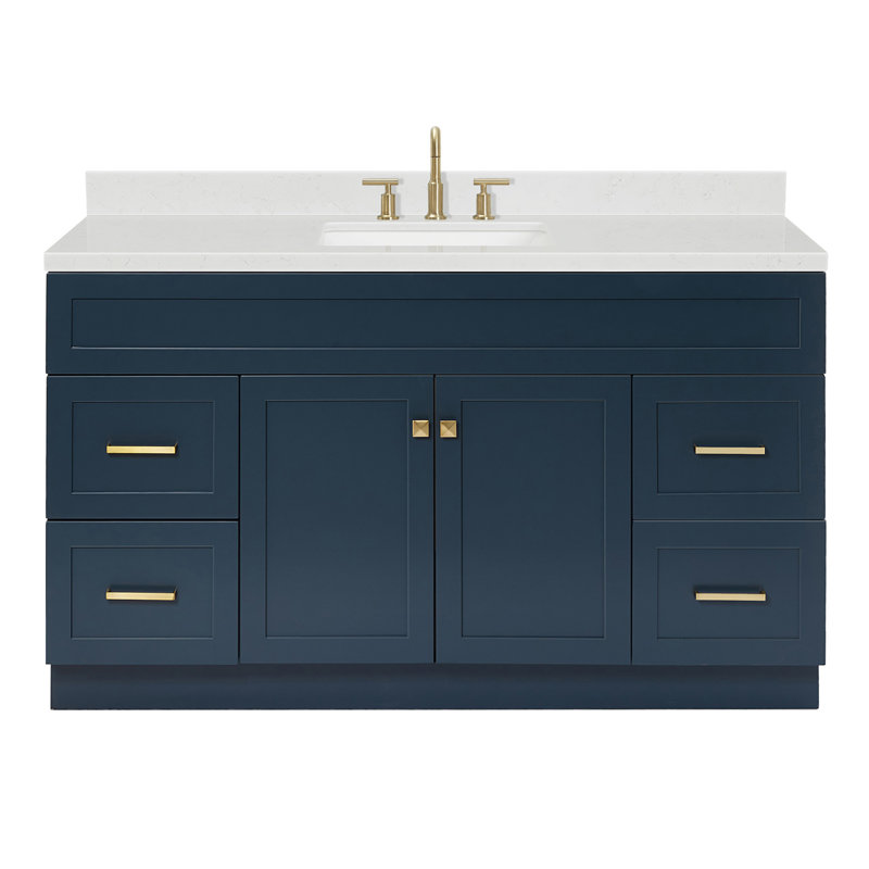 Meuble-lavabo sur pied simple 60 po avec plateau en quartz Hamlet, Bleu minuit