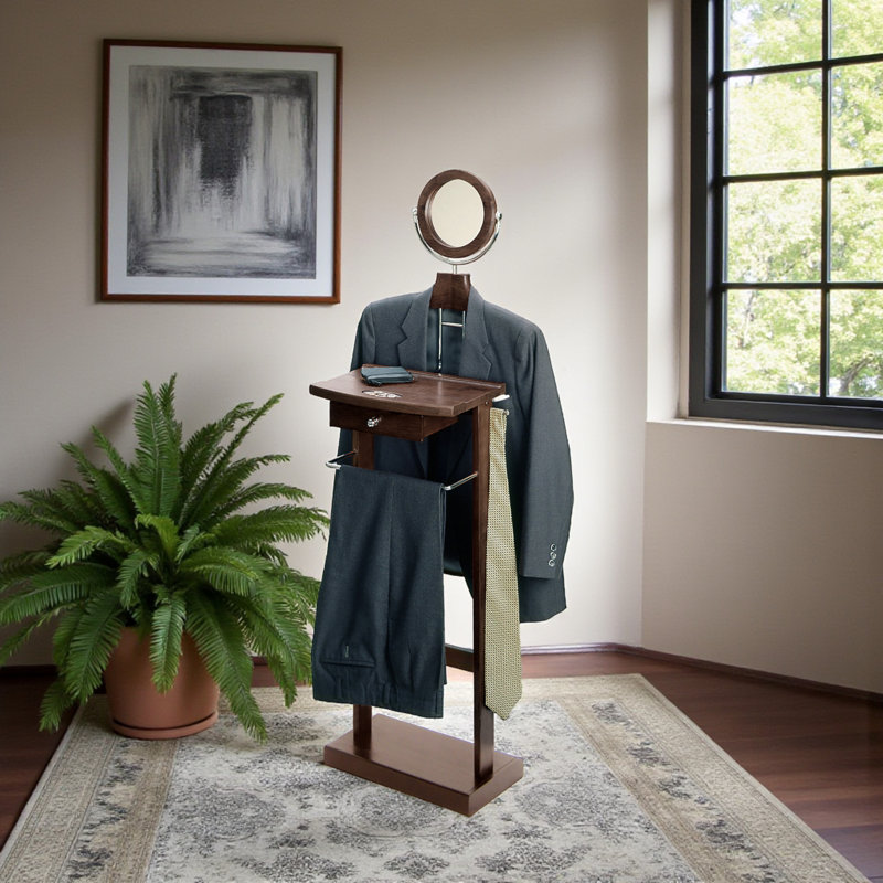 Danissa Brown Finish Valet Stand For Multiple Item Storage, 55.33'' H X 19.84'' W X 14.96'' D