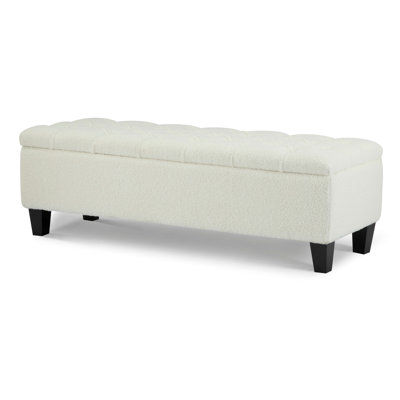 Ottoman Bench With Storage, Boucle Surface, Rubber Wood Legs, 300 Lbs Capacity