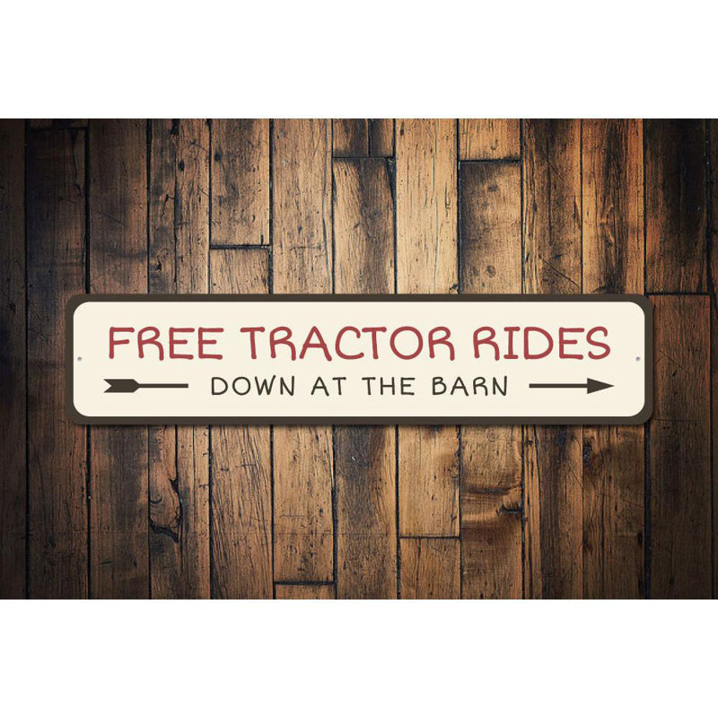 Enseigne en aluminium Free Tractor Rides, H 6 po x l 24 po x P 0,06 po