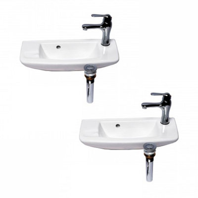 Lavabo de salle de bain mural rectangulaire en porcelaine vitreuse avec robinet et trop-plein