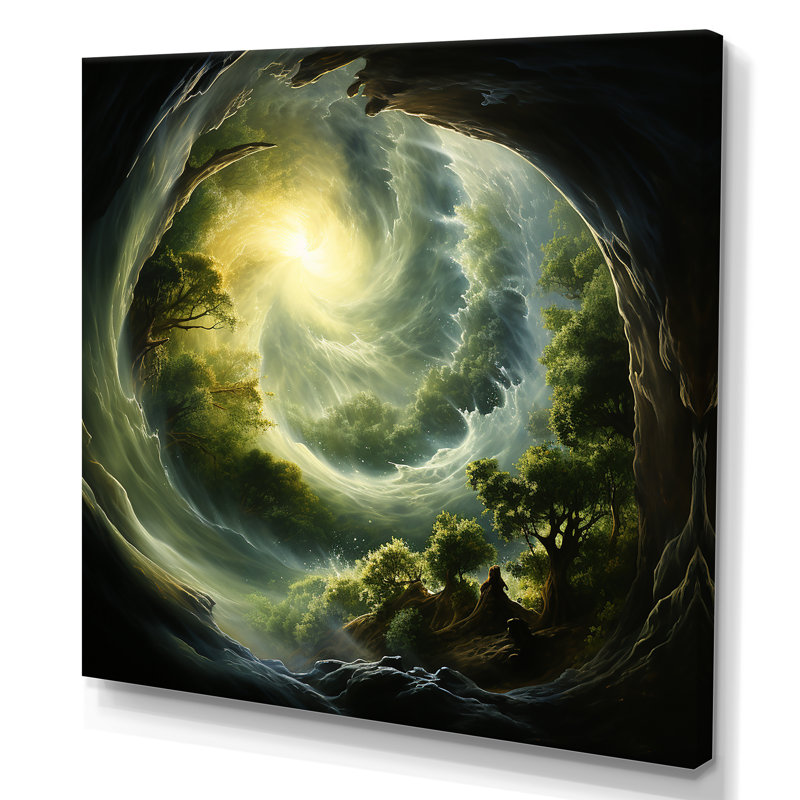 «Green and Black Abstract Spiral Forest», art mural abstrait, H 16 po x l 16 po x P 1 po, Toile tendue