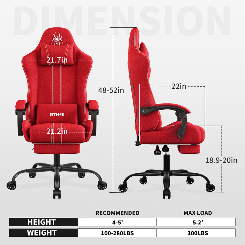 Latitude Run® Fabric Gaming Chair, High Back Ergonomic Gamer Chair for Adult,, White