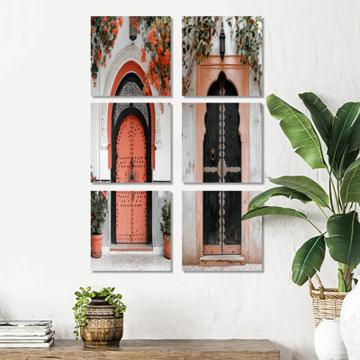 Ensemble de 6 art mural sur toile rose avec porte marocaine rose Rhapsody