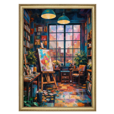 Colorful Artist Studio Interior Creative Space Wall Decor for Living Room Office Framed Wall Art 26"x36"