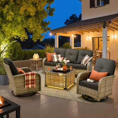5-Person Outdoor Rattan Conversation Set with Swivel Chairs
