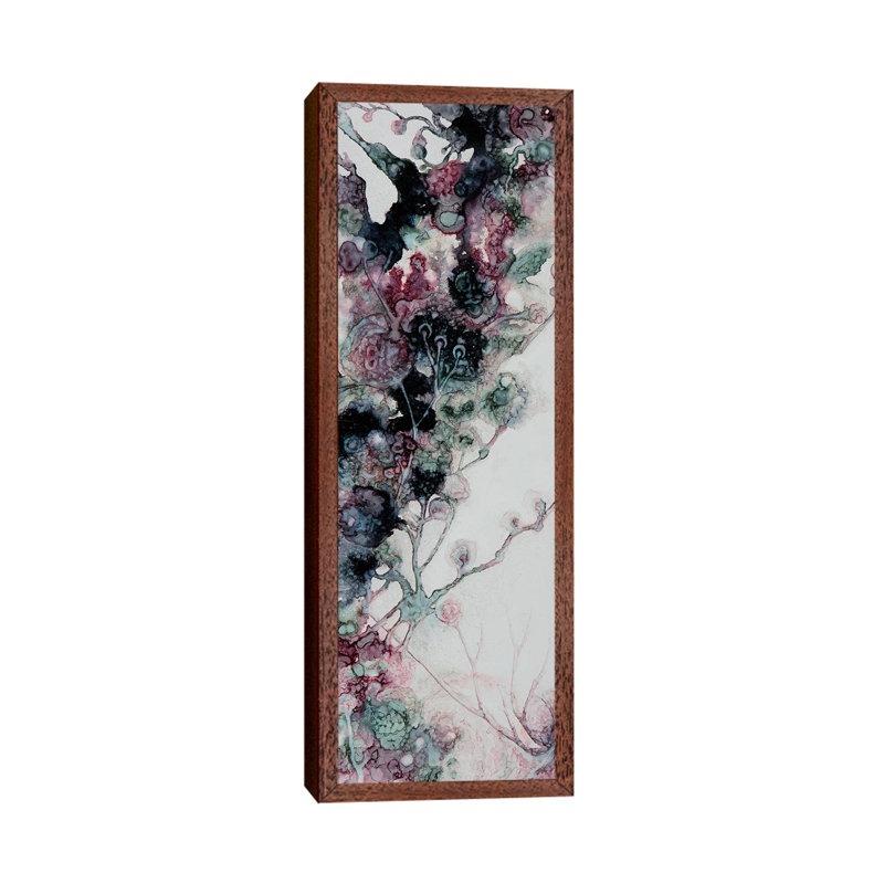 Moody Floral by Mishel Schwartz - Panoramic Painting on Canvas, 121.92 cm H x 40.64 cm W, Classic Brown Wood Framed
