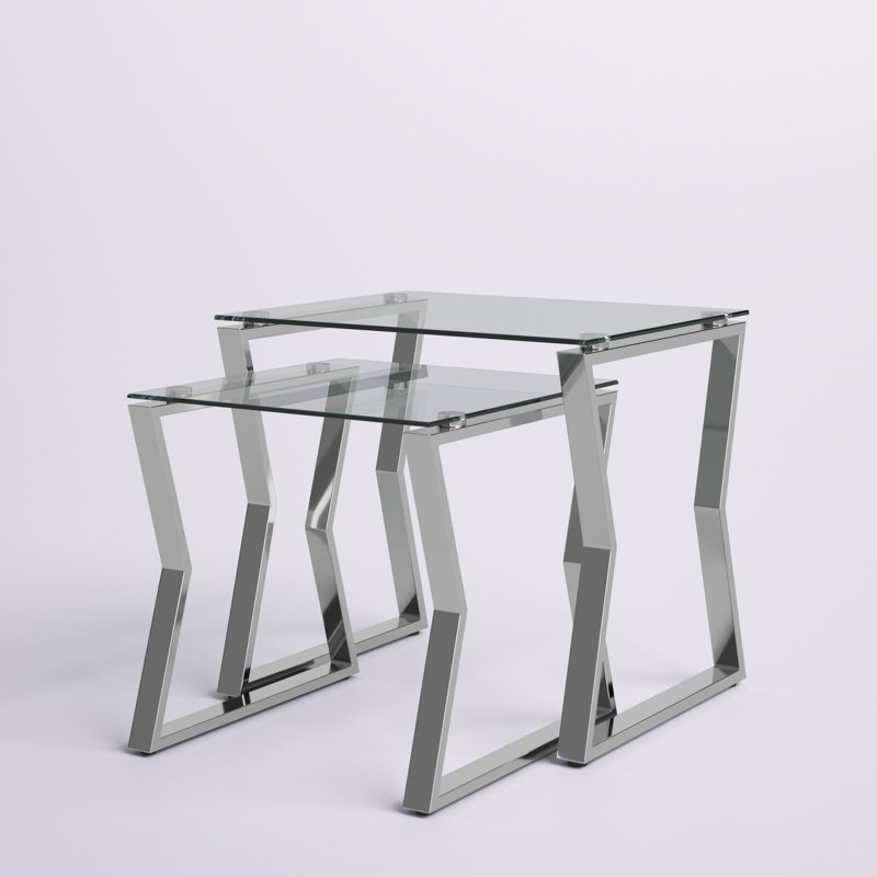Tables gigognes 2 pièces Xander, Plateau transparent / base chromée