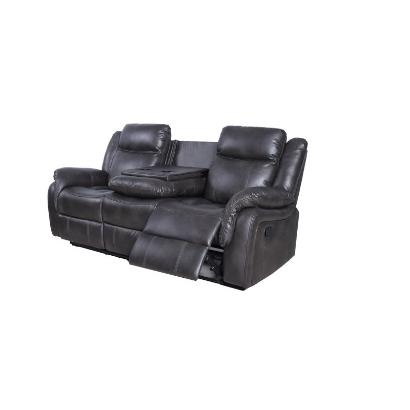 Canapé inclinable manuel en cuir gris avec table rabattable, Gris