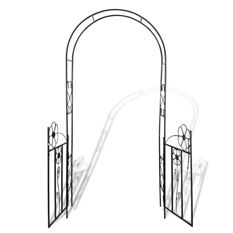 115cm W x 37cm D Iron Arbour Gate with Gate in Black
