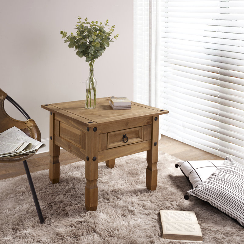Grande table de bout en bois massif 20,98 po Aadhvik, Brun antique