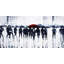 Silhouettes marchant sous la pluie, reproduction sur toile