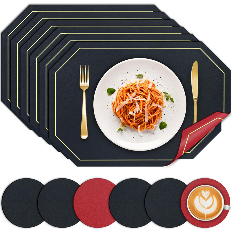 Faux Leather Placemat, Black/Red