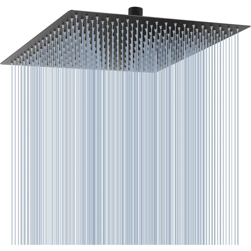 16 Inch Oversize Stainless Steel Rain Shower Head - Matte Black High Pressure Shower Head, Square Rainfall Showerhead - Waterfall Full Body Coverage - Universal Ceiling Or Wall Mount