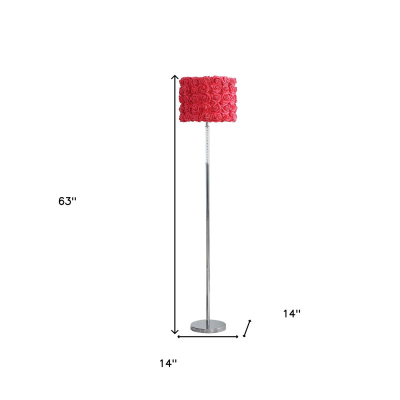 63" Steel Traditional Shaped Floor Lamp With Drum Shade, Red