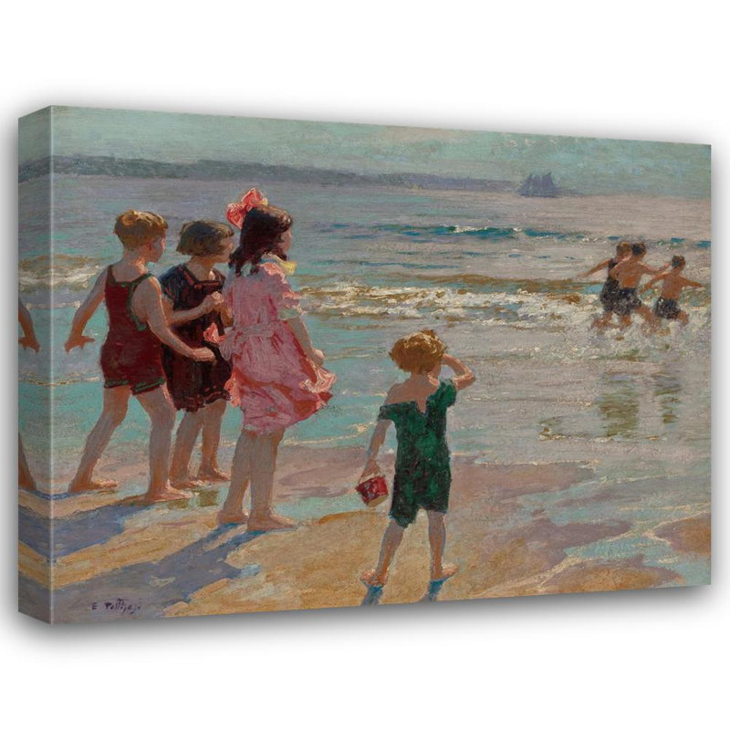 «Children at the Shore» par Edward Henry Potthast - Art mural sur toile tendue avec châssis, H 48 po x l 33 po