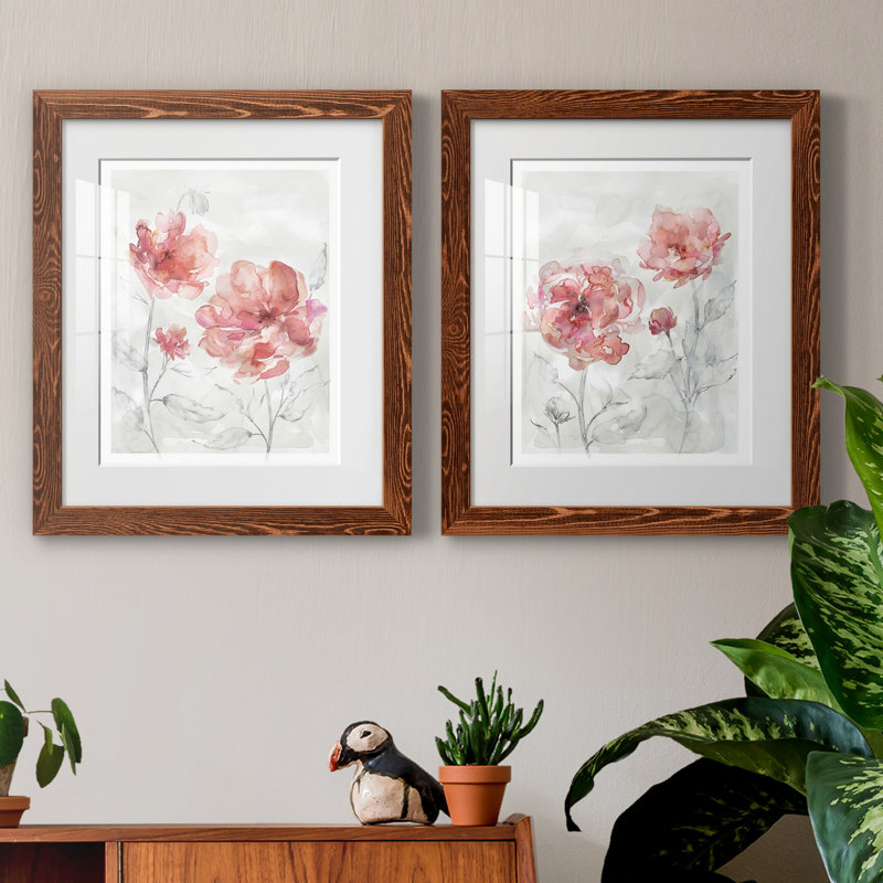 «Blush Botanical I», ensemble de 2 reproductions d'art, Blanc, H 24 po x l 36 po x P 1,5 po, Papier avec cadre érable