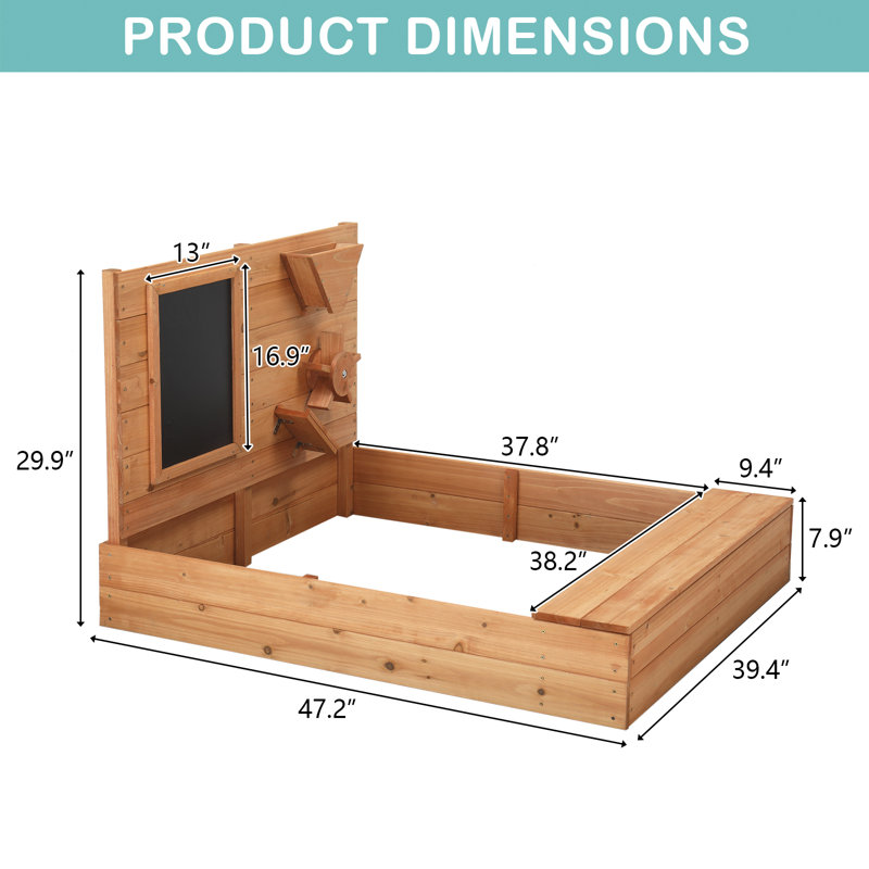 Winado 47.2'' x 39.4'' Solid Wood Rectangle Sandbox