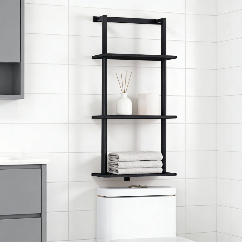 3-Tier Over The Toilet Storage Rack, Wall Mounted Floating Shelves With Metal Frame And Wood Shelves For Bathroom, Living Room, Office Organization