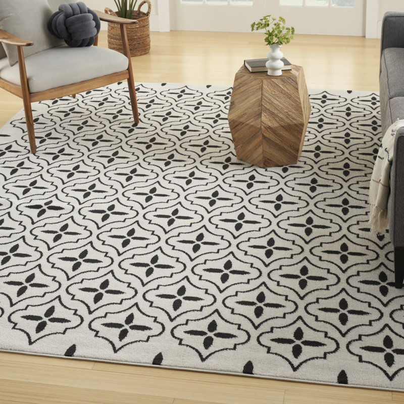 Nourison Essentials Ivory/Black Indoor/Outdoor Area Rug, Rectangle 5' x 7'