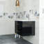 Meuble-lavabo mural blanc brillant 30 po avec lavabo combiné, double tiroir, lavabo en céramique, longue poignée en métal, installation facile, noir brillant-1590775277