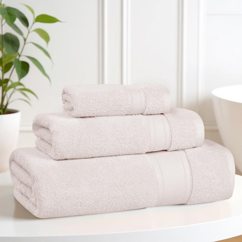 Blue Nile Mills  Zero-Twist Cotton Towel Set With Framed Dobby Border - Quick-Dry, Silver