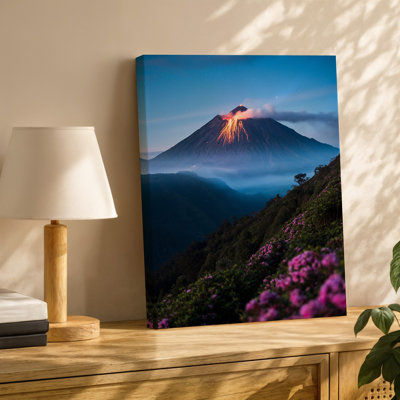 Canvas A Majestic Volcano Erupts Under A Twilight Sky With Molten Wall Art Lava Cascading Down Its Rugged Slopes Illuminating The Canvas Wall Art
