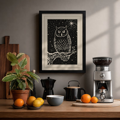 Nocturnal Owl Japandi - Framed Print