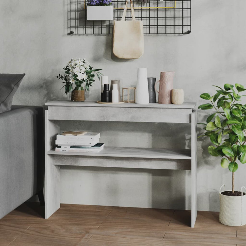 Console avec rangement compact en bois d'ingénierie, H 31,5 po x l 40,2 po x P 11,8 po, Gris béton