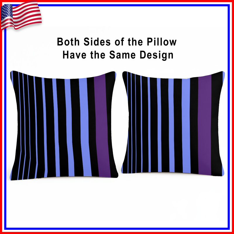 Coussins décoratifs noirs et bleus à rayures, 20 x 20 pouces
