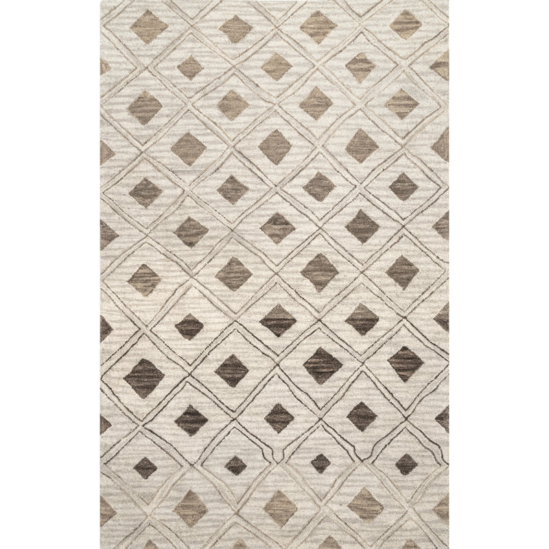 Tapis beige en laine Trellis, Rectangle de 5 pi x 8 pi