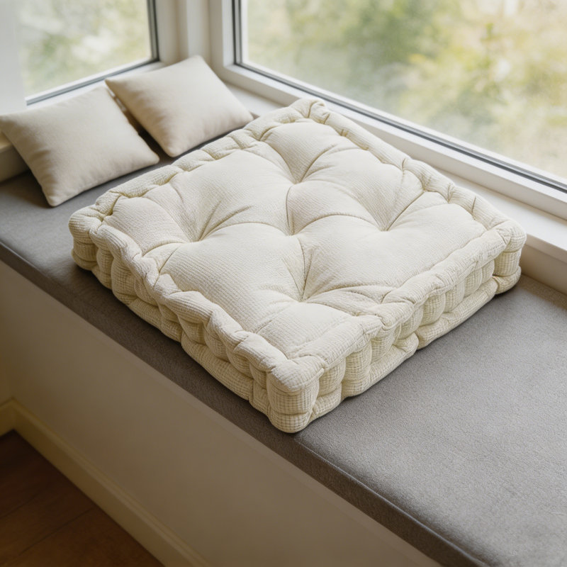 Square Microfiber  Floor Pillow /Cushion., White