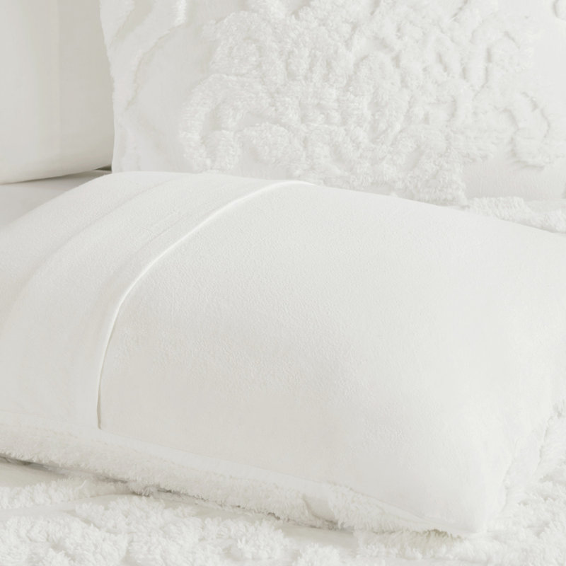 Lit double / grand lit - 3 pièces en coton chenille avec motif d'édredon Shabby Chic, Off White